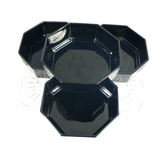 Bridge Bowls Party Snack Cocktail Nuts, Condiment Octagon 4pc Set Blk - Picture 8 of 11